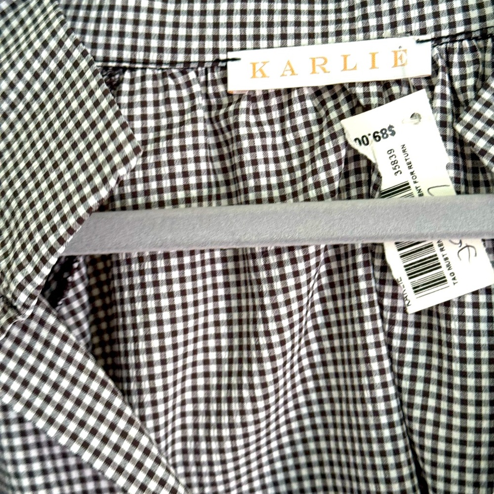 Beautiful Karli Black and White Checked Long Ruffled Sleeve SZ large - Picture 3 of 7